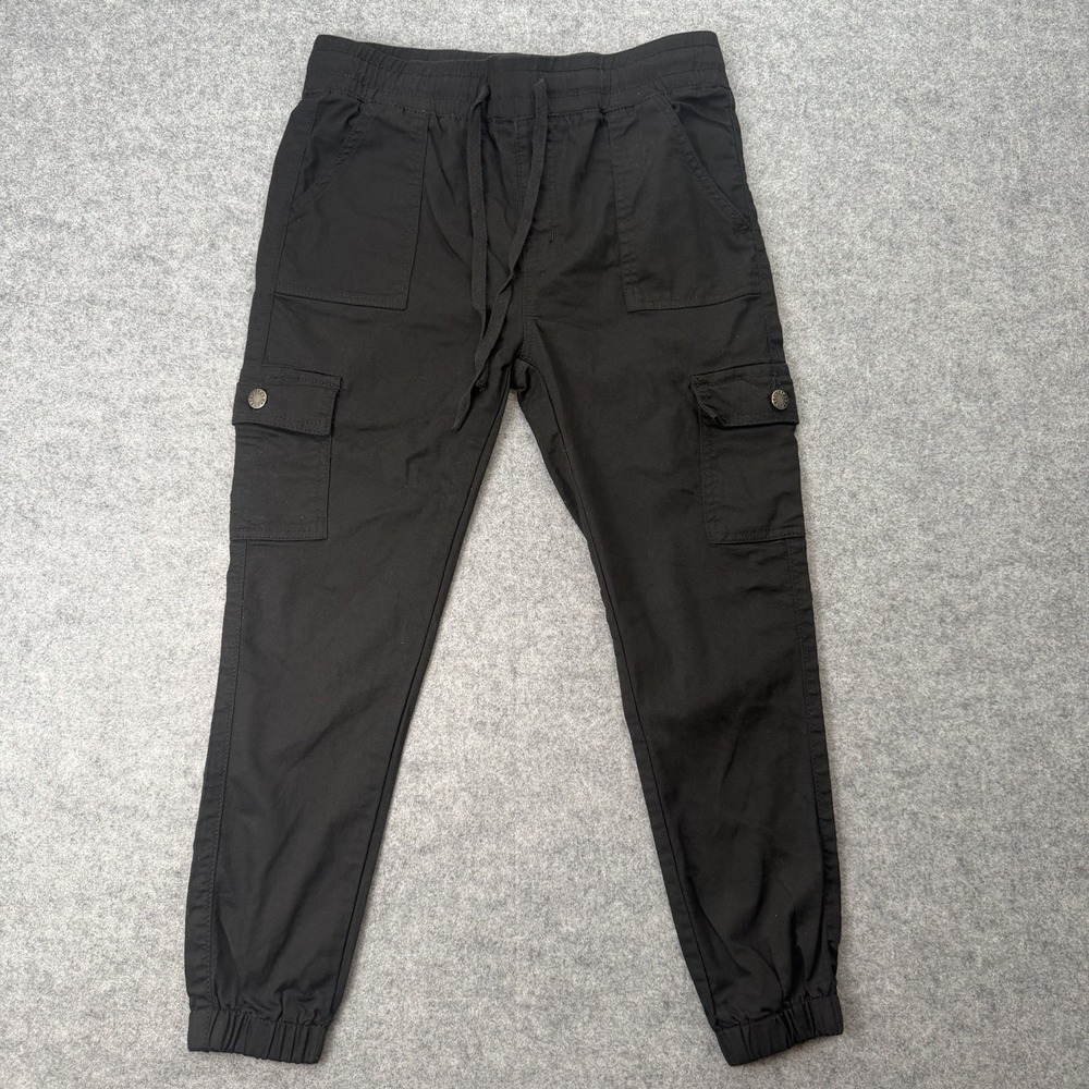 V.I.P. Juniors Size 11/30 Black Cargo Jogger Pants Drawstring Elastic Cuff